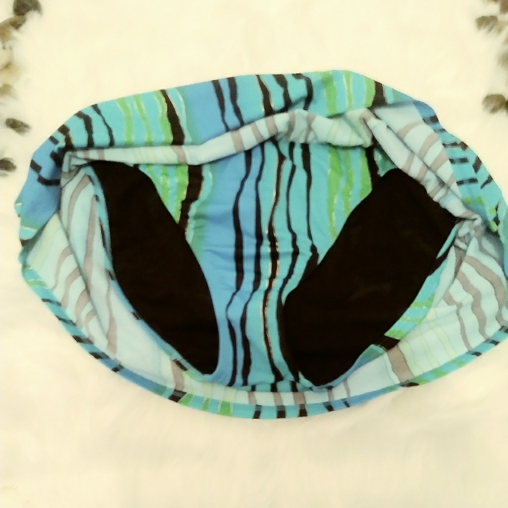 Striped Blue and green 2 piece skirt swimsuit - Picture 5 of 6